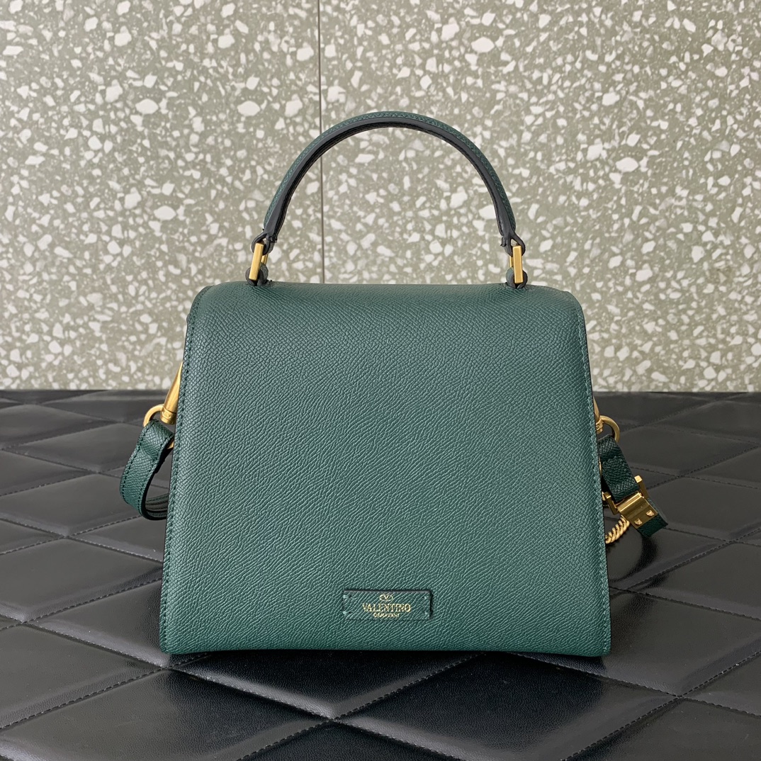 Valentino Garavani Vsling Small Handbag in Dark Green Grainy Calfskin 